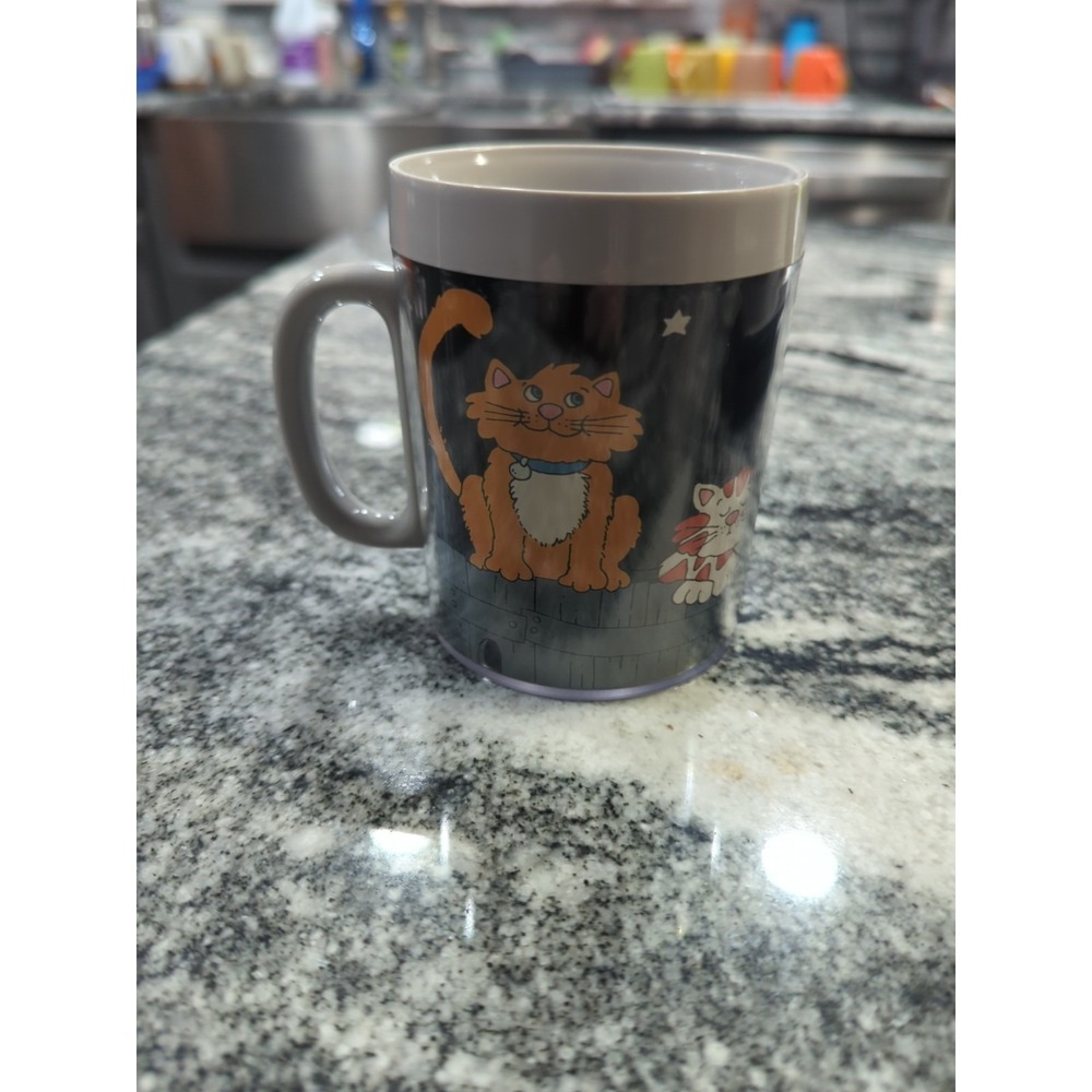 Vintage Thermo Serve Cup Mug Insulated 1987 Cats On A Fence
